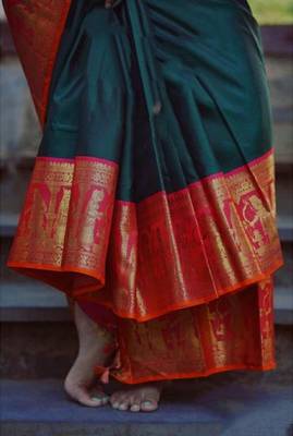 Green pink silk blend banarasi saree with unstitched blouse piece 2