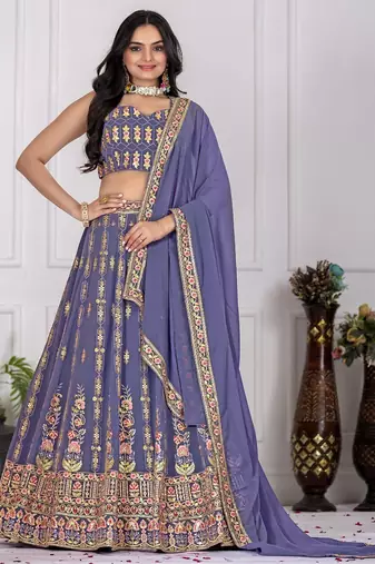Lavender color Embroidery With Multi Thread & Sequence Work  Fox Georgette Lehanga Choli Set