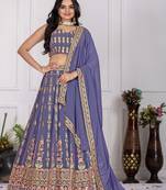 Lavender color Embroidery With Multi Thread & Sequence Work  Fox Georgette Lehanga Choli Set
