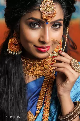 Blue rama silk blend banarasi saree with unstitched blouse piece