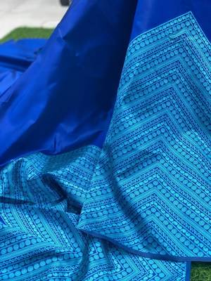 Blue rama silk blend banarasi saree with unstitched blouse piece 2