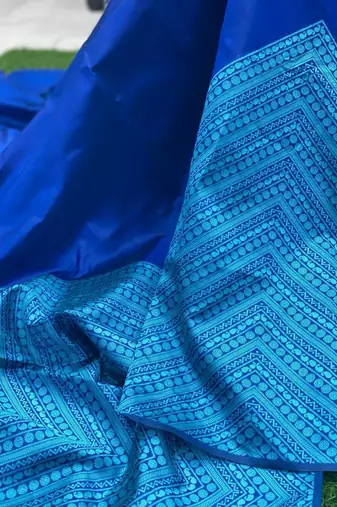 Blue rama silk blend banarasi saree with unstitched blouse piece