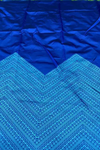 Blue rama silk blend banarasi saree with unstitched blouse piece