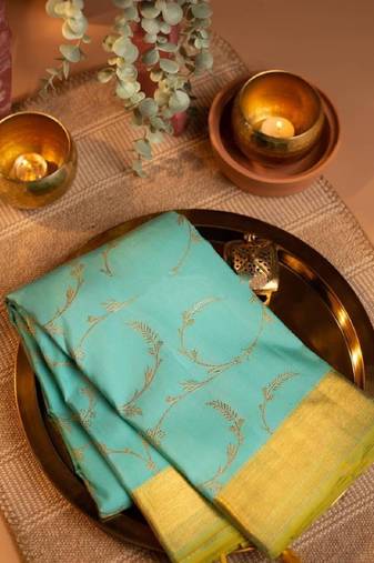 Rama soft silk blend banarasi jacuard work designer party wear saree with unstitched blouse piece