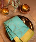 Rama silk blend banarasi saree with unstitched blouse piece