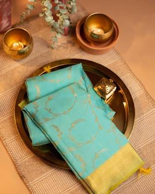 Rama silk blend banarasi saree with unstitched blouse piece 3