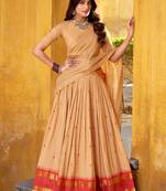 Rich Cream Zari Work Chanderi Festive Wear Half Saree Lehenga