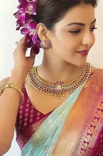 Sky blue wine silk blend banarasi saree with unstitched blouse piece
