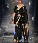 Black silk blend banarasi saree with unstitched blouse piece