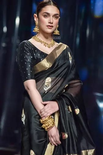 Black silk blend banarasi saree with unstitched blouse piece