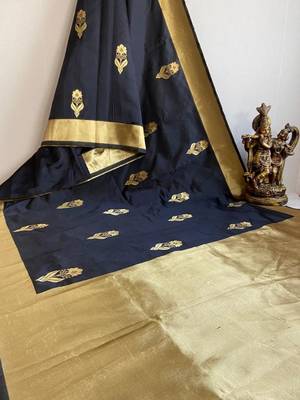 Black silk blend banarasi saree with unstitched blouse piece 4