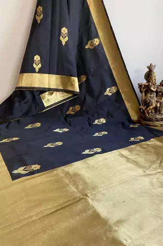 Black silk blend banarasi saree with unstitched blouse piece