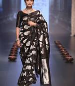 Black silk blend banarasi saree with unstitched blouse piece