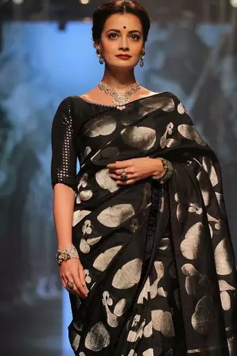 Black silk blend banarasi saree with unstitched blouse piece