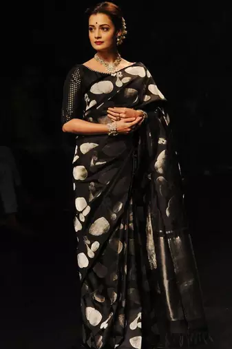 Black silk blend banarasi saree with unstitched blouse piece