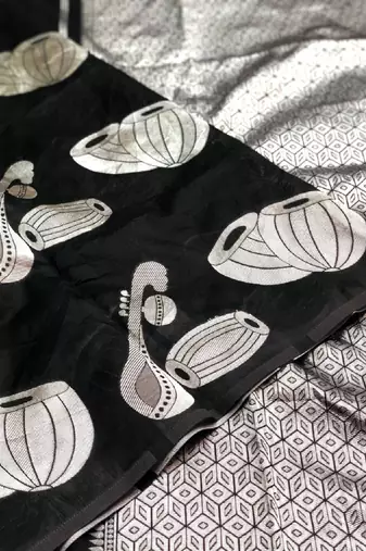 Black silk blend banarasi saree with unstitched blouse piece