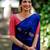 Blue red soft silk blend banarasi jacuard work designer party wear saree with unstitched blouse piece