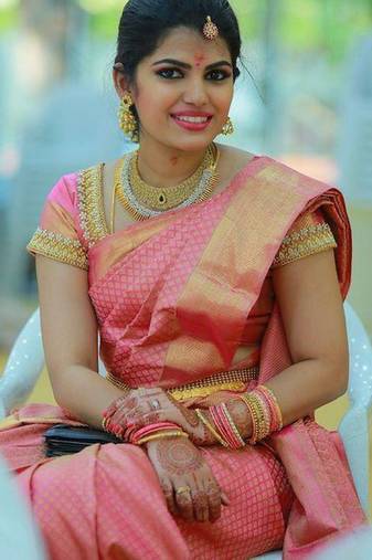 Baby pink soft silk blend banarasi jacuard work designer party wear saree with unstitched blouse piece