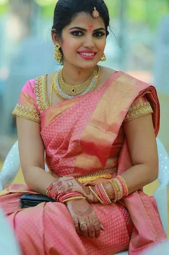 Baby pink soft silk blend banarasi jacuard work designer party wear saree with unstitched blouse piece