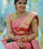 Baby pink silk blend banarasi saree with unstitched blouse piece