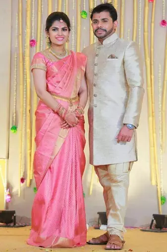 Baby pink silk blend banarasi saree with unstitched blouse piece