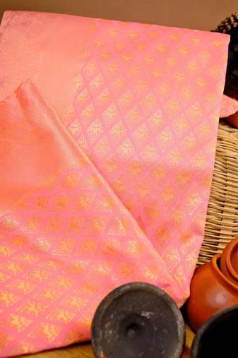 Baby pink soft silk blend banarasi jacuard work designer party wear saree with unstitched blouse piece
