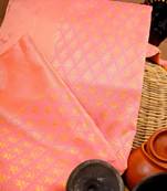 Baby pink silk blend banarasi saree with unstitched blouse piece