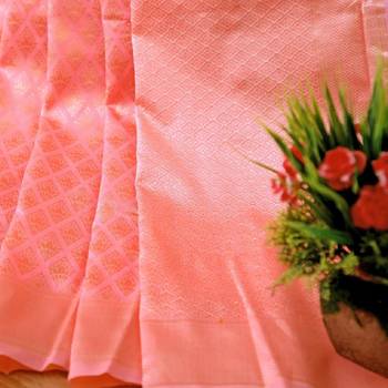 Baby pink silk blend banarasi saree with unstitched blouse piece 2