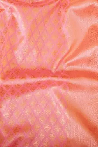 Baby pink silk blend banarasi saree with unstitched blouse piece