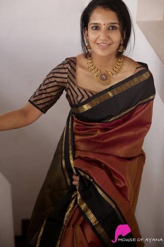 Maroon black soft silk blend banarasi jacuard work designer party wear saree with unstitched blouse piece