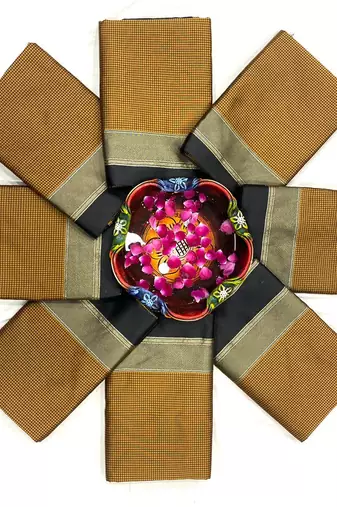 Yellow black silk blend banarasi saree with unstitched blouse piece
