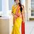 Yellow red soft silk blend banarasi jacuard work designer party wear saree with unstitched blouse piece