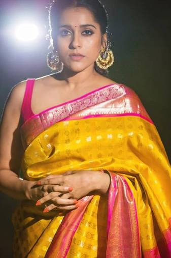 Yellow pink soft silk blend banarasi jacuard work designer party wear saree with unstitched blouse piece