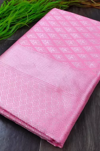 Baby pink silk blend banarasi saree with unstitched blouse piece