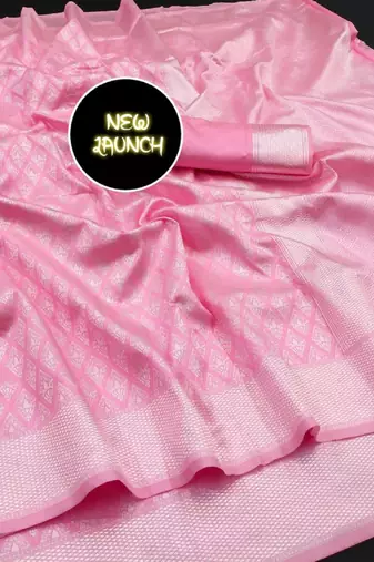 Baby pink silk blend banarasi saree with unstitched blouse piece