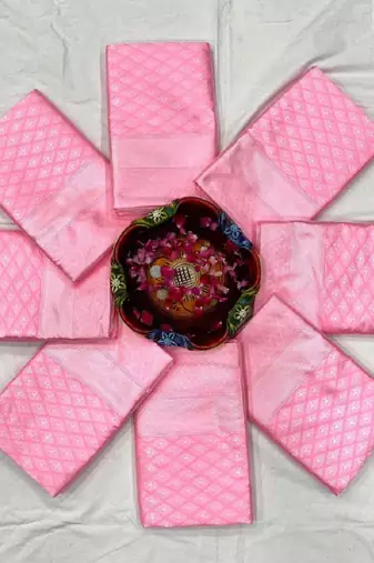 Baby pink silk blend banarasi saree with unstitched blouse piece
