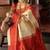 Off white red soft silk blend banarasi jacuard work designer party wear saree with unstitched blouse piece