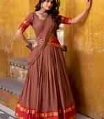 Super Brown Zari Work Chanderi Marriage Wear Half Saree Lehenga