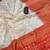 Off white red soft silk blend banarasi jacuard work designer party wear saree with unstitched blouse piece