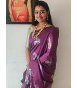 Wine soft silk blend banarasi jacuard work designer party wear saree with unstitched blouse piece