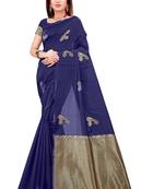 Blue silk blend banarasi saree with unstitched blouse piece