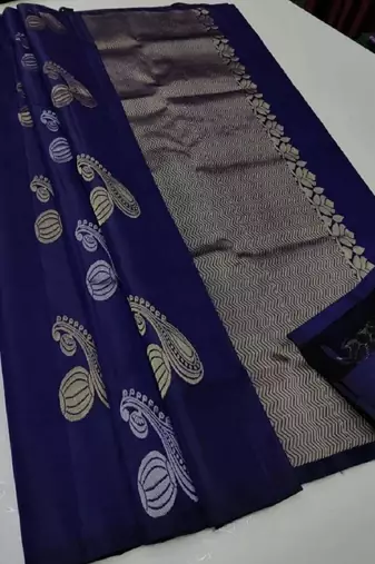 Blue silk blend banarasi saree with unstitched blouse piece