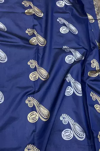 Blue silk blend banarasi saree with unstitched blouse piece