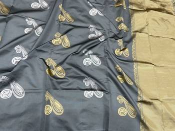 Grey silk blend banarasi saree with unstitched blouse piece 1