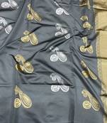 Grey soft silk blend banarasi jacuard work designer party wear saree with unstitched blouse piece