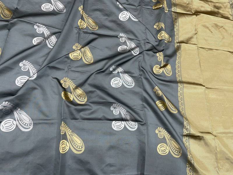 Grey soft silk blend banarasi jacuard work designer party wear saree with unstitched blouse piece
