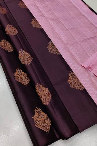 Dark wine soft silk blend banarasi jacuard work designer party wear saree with unstitched blouse piece