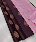 Dark wine silk blend banarasi saree with unstitched blouse piece