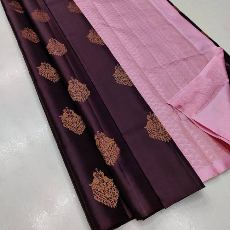 Dark wine soft silk blend banarasi jacuard work designer party wear saree with unstitched blouse piece