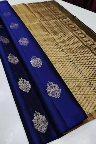 Blue soft silk blend banarasi jacuard work designer party wear saree with unstitched blouse piece